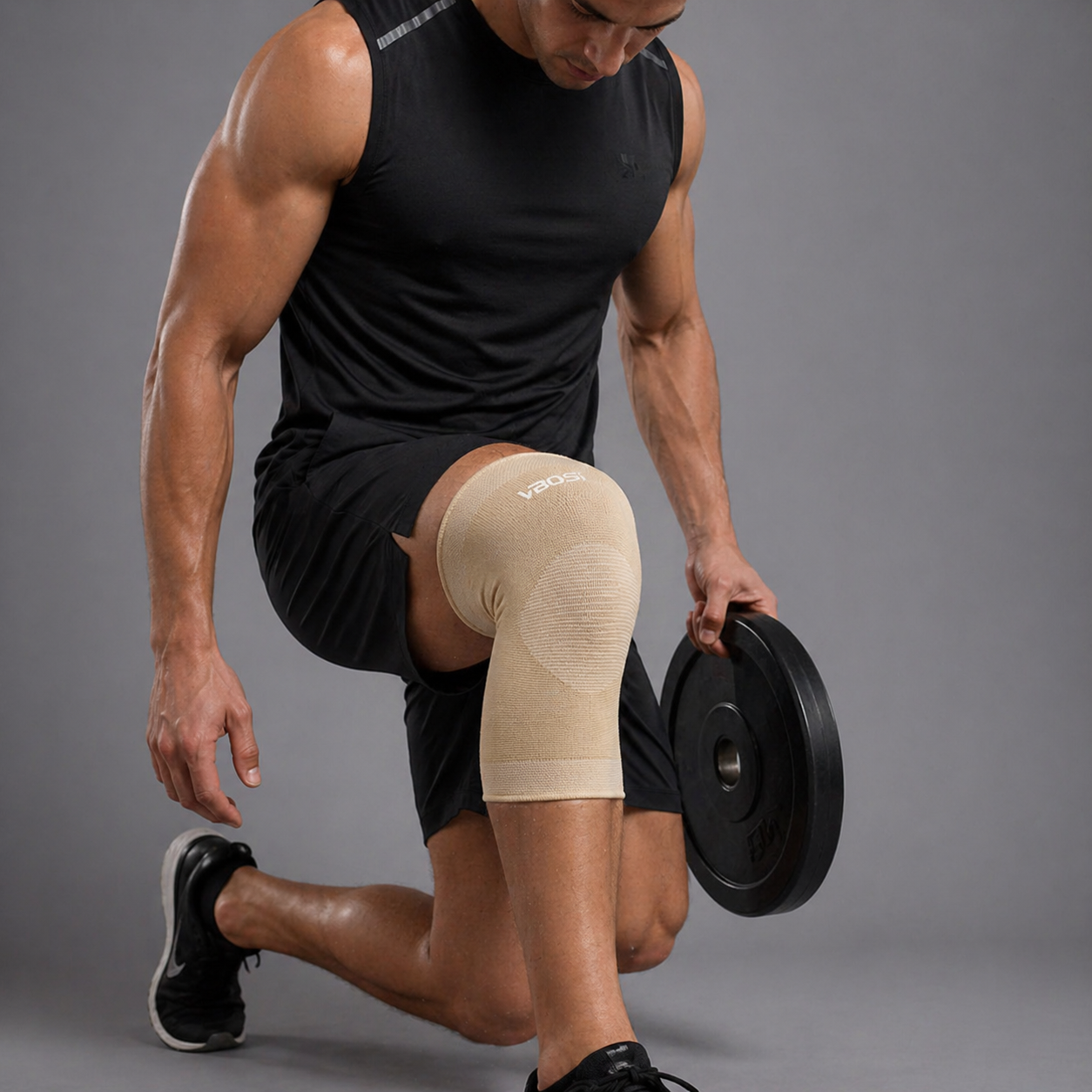 Manchon de Soutien du Genou à Compression Élastique beige